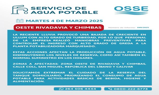 ¡Atención vecinos de Oeste Rivadavia y Chimbas!