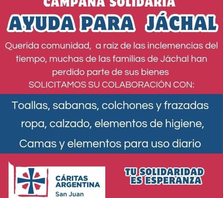JACHAL: campaña solidaria de Cáritas (San Juan) para ayudar a los damnificados por la tormenta