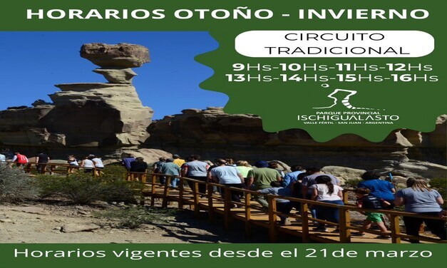 Horarios de Otoño – Invierno. Parque Ischigualasto