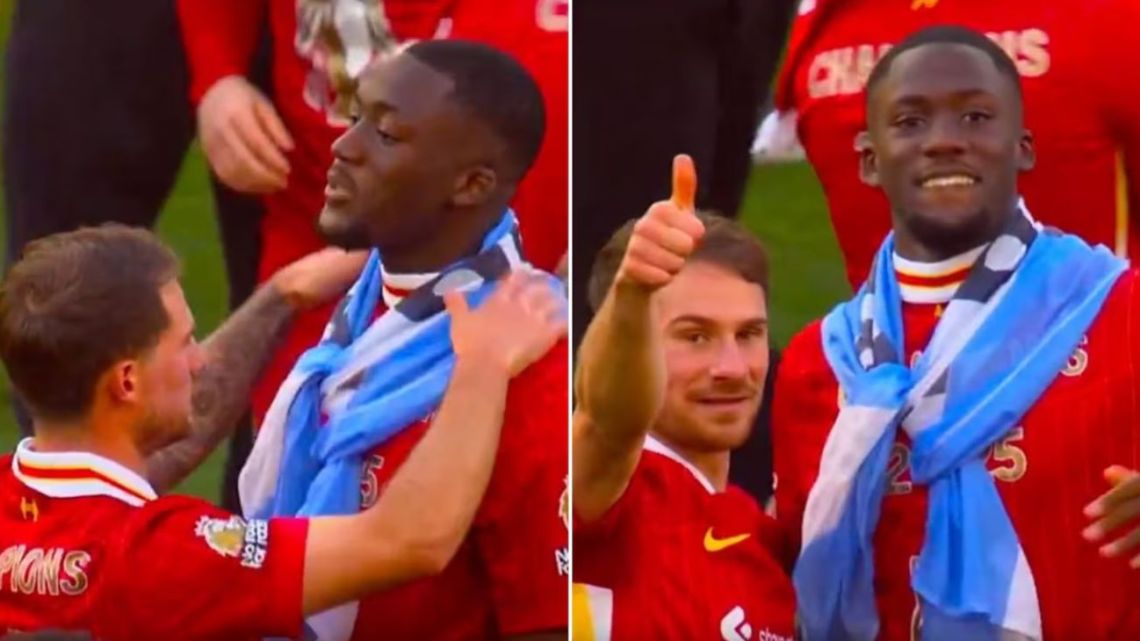 La provocación de Mac Allister a los franceses: le colgó la bandera argentina a Konaté