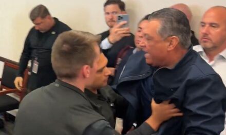 Expulsaron a los empujones a un senador demócrata de una conferencia de prensa de la secretaria de Seguridad