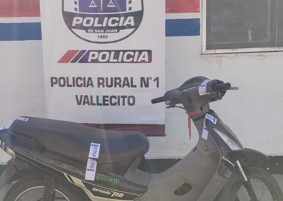 Moto robada recuperada en Vallecito