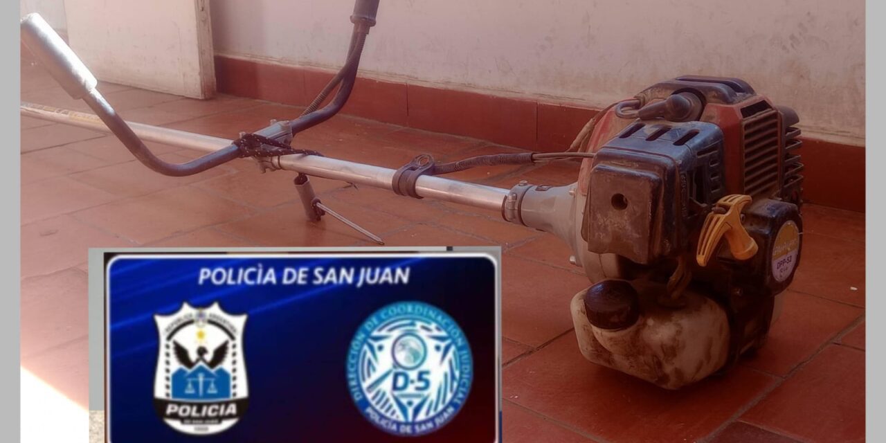Robo en Pocito: La Policía recuperó una motoguadaña tras allanamientos
