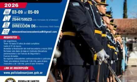 La Policía de San Juan abrió la preinscripción para la Escuela de Cadetes 2026