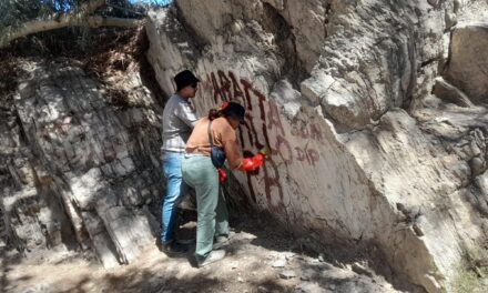 Limpian grafitis en la Quebrada de Zonda
