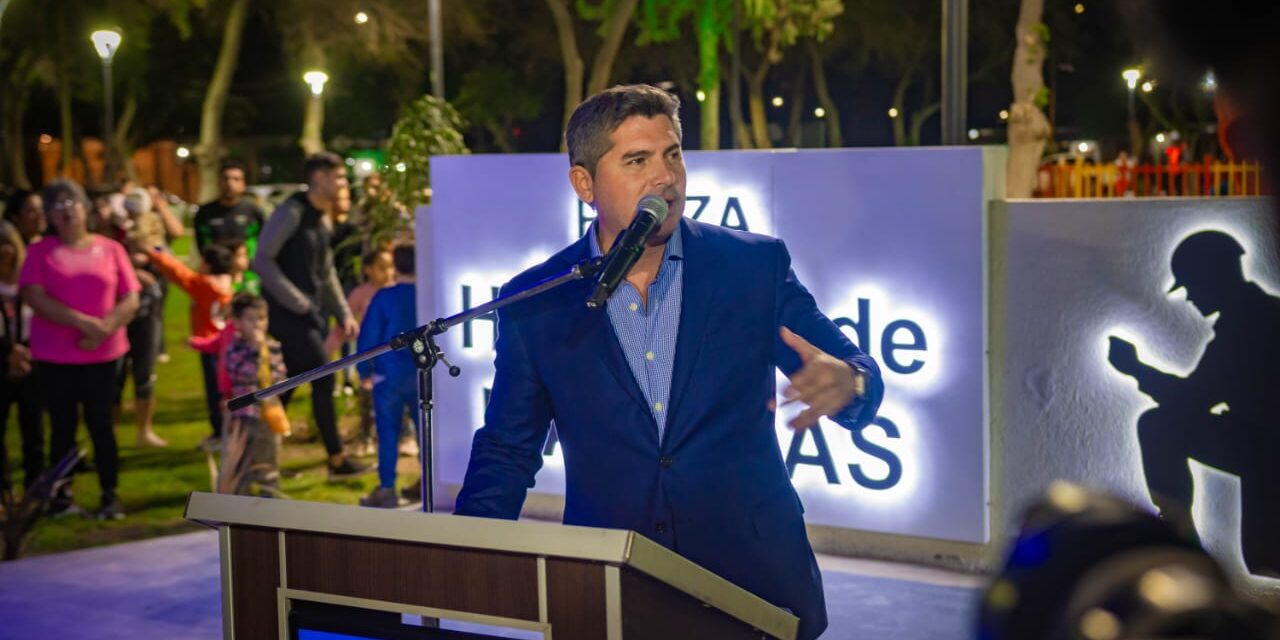 Santa Lucía estrenó la moderna Plaza Héroes de Malvinas, un espacio de encuentro y homenaje