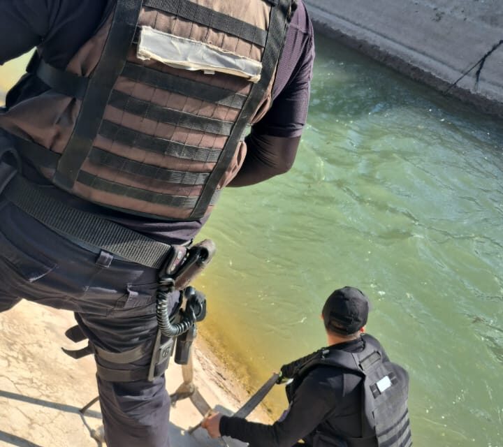 Policía rescata a perro abandonado en canal de Dos Acequias