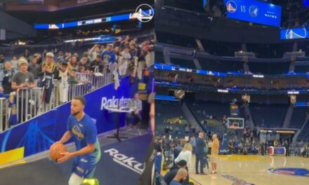 Stephen Curry vuelve a romper las redes sociales con un tiro viral desde el túnel en el Chase Center