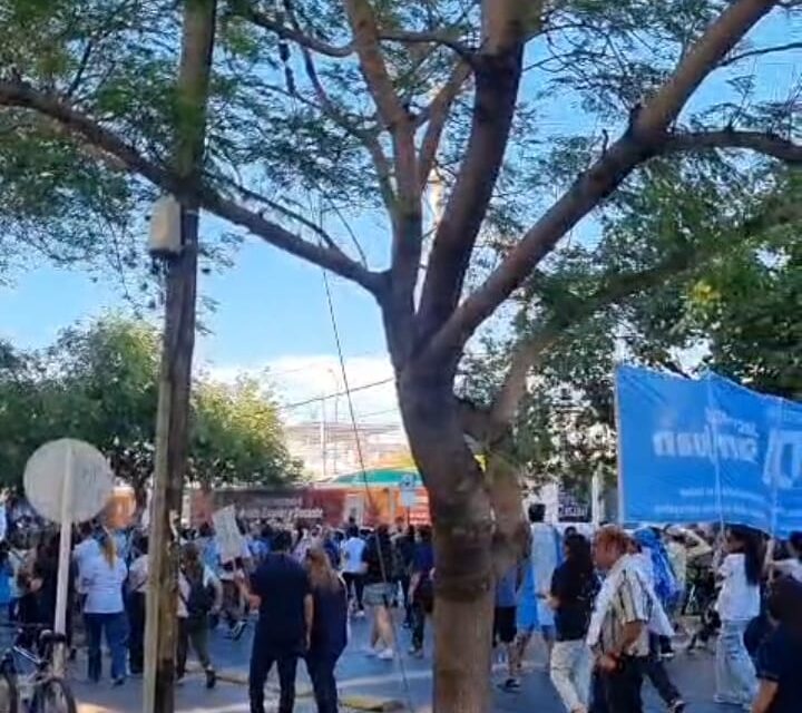 Manifestación de docentes cumpliendo un día de paro: Evalúan el acatamiento en la provincia