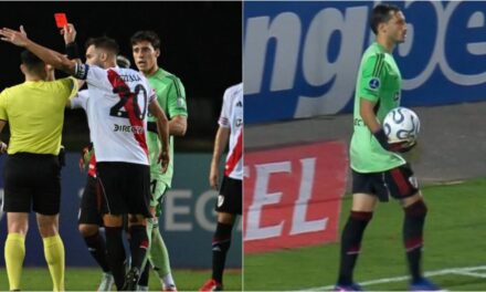 Santiago Beltrán se fue expulsado y Matías Viña terminó atajando más de diez minutos infartantes para River