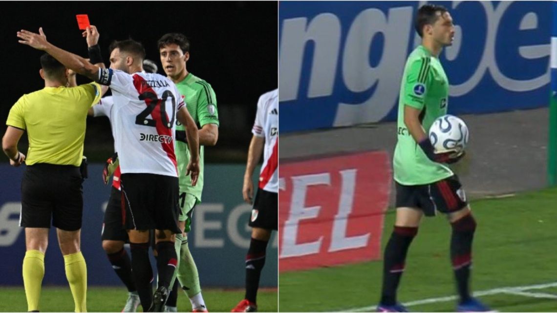 Santiago Beltrán se fue expulsado y Matías Viña terminó atajando más de diez minutos infartantes para River
