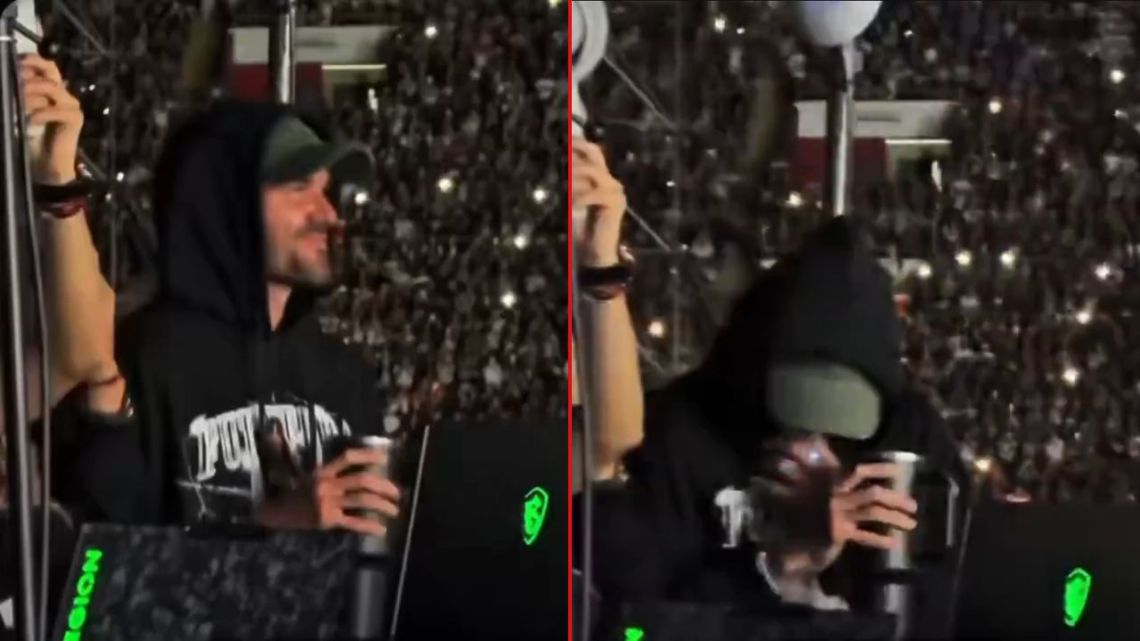 Rodrigo De Paul vapeando a escondidas en un concierto de Tini