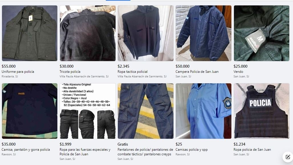 Desde Control de Gestión admiten que hay “un sinnúmero de ofertas” de uniformes policiales en redes sociales