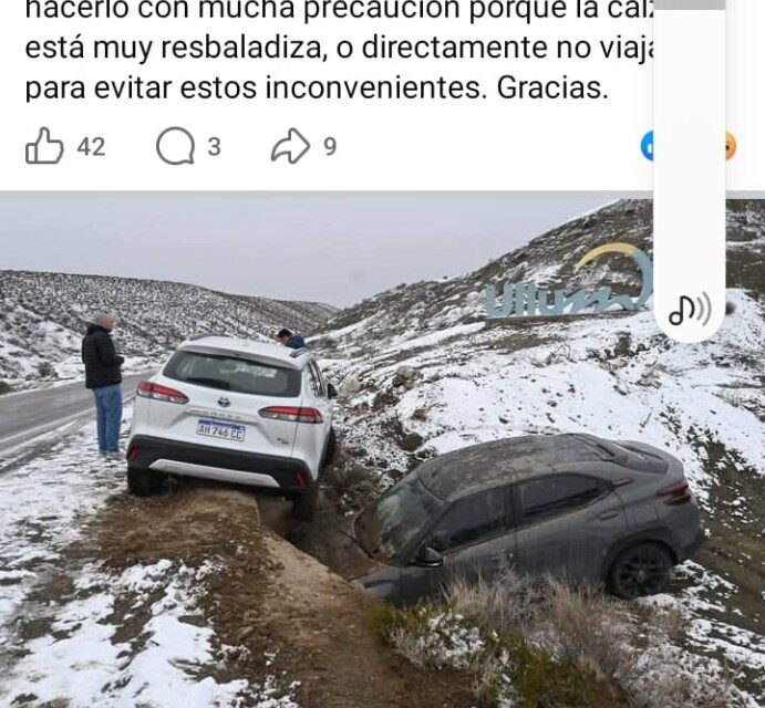 La nieve provocó despistes en El Colorado y piden evitar viajar si no es necesario
