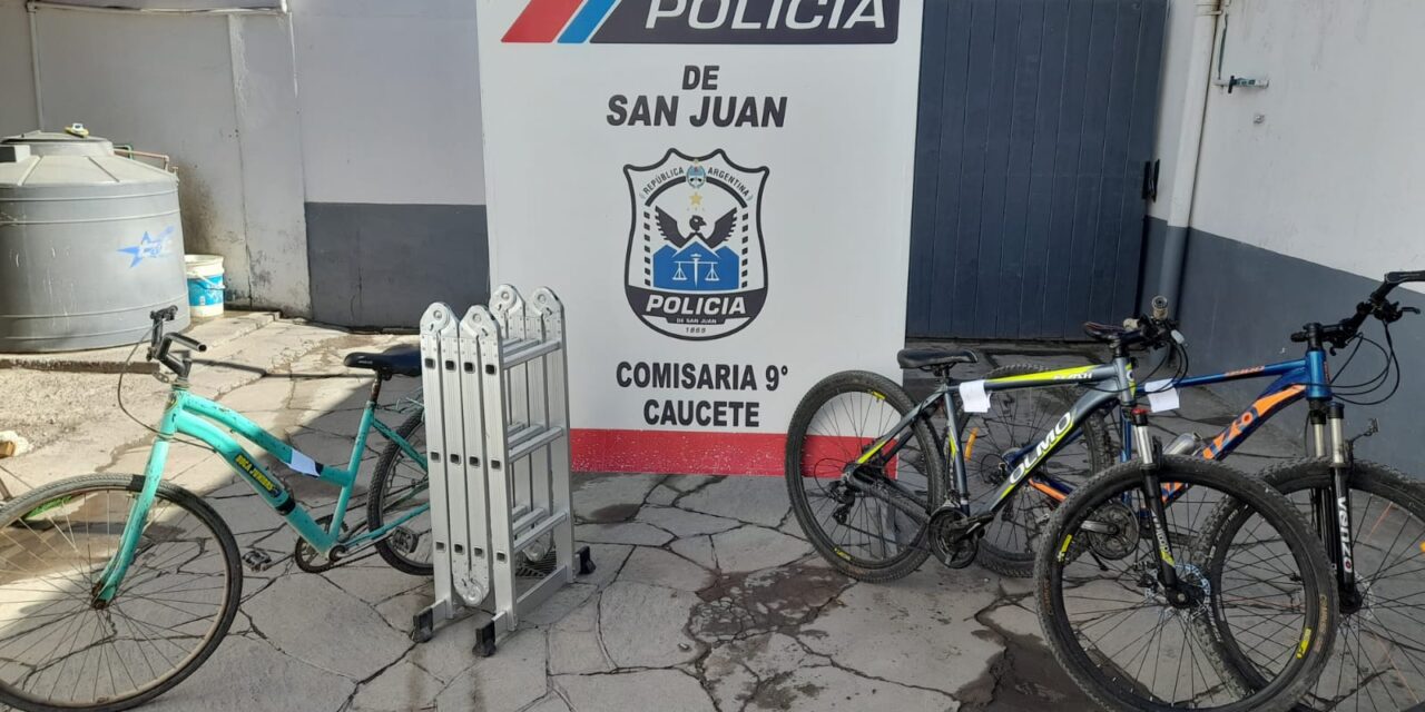 Sospechoso operativo en Caucete: demoraron a tres hombres con bicicletas y una escalera de aluminio