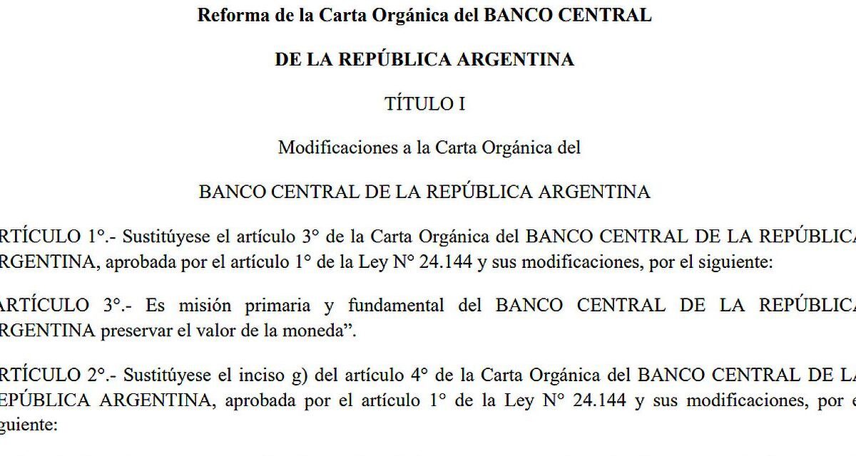 Este es el proyecto para cambiar el BCRA: punto por punto, las claves de la reforma