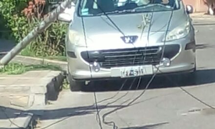 Una pilastra cayó sobre un auto y dejó cables tendidos sobre la calle en Trinidad