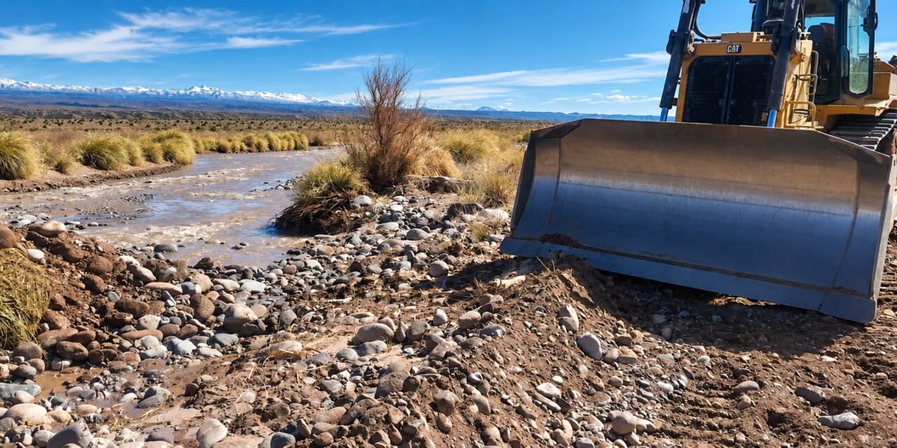 Calingasta refuerza sus defensas ante la crecida del río Los Patos: trabajan con cuatro topadoras