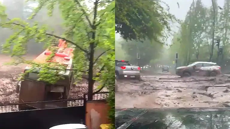 Un aluvión arrastró autos y un bus en Santiago de Chile y activaron alerta roja en 10 comunasp