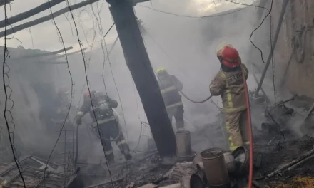 Un voraz incendio destruyó un depósito en Pocito y provocó el derrumbe del techo